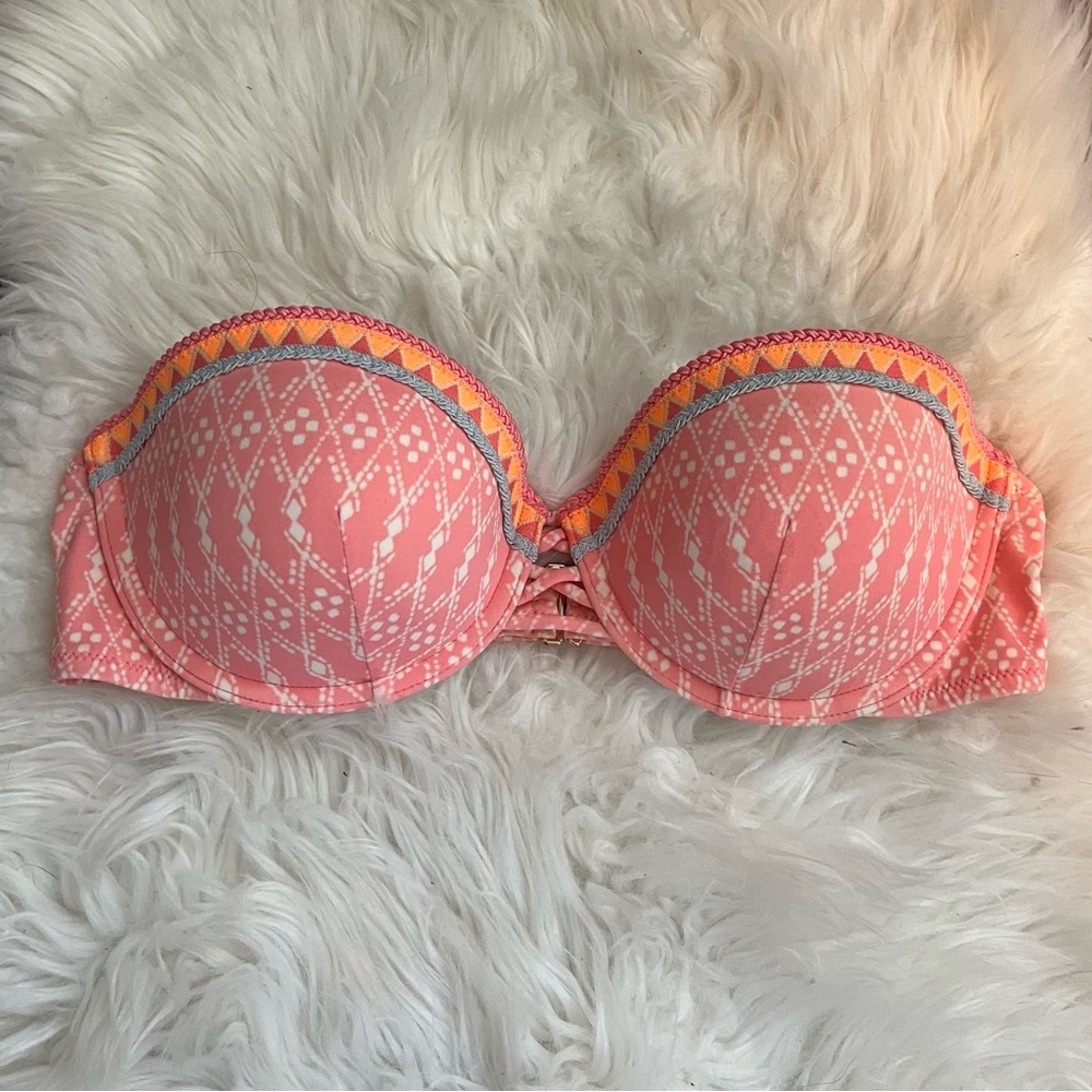 Victoria's Secret Coral Pink Patterned Strapless Bikini Top